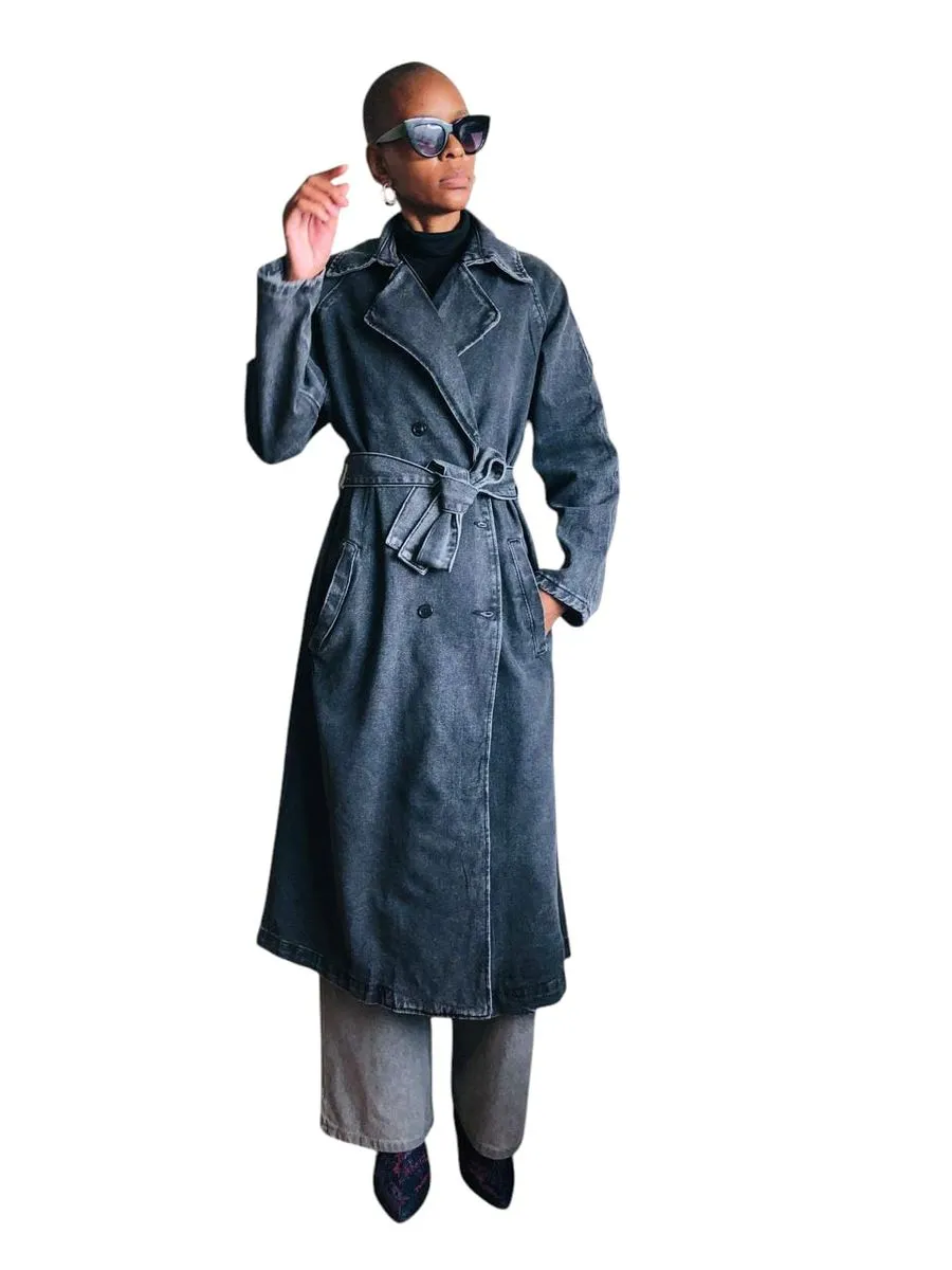 Women's Black Denim Trench Coat