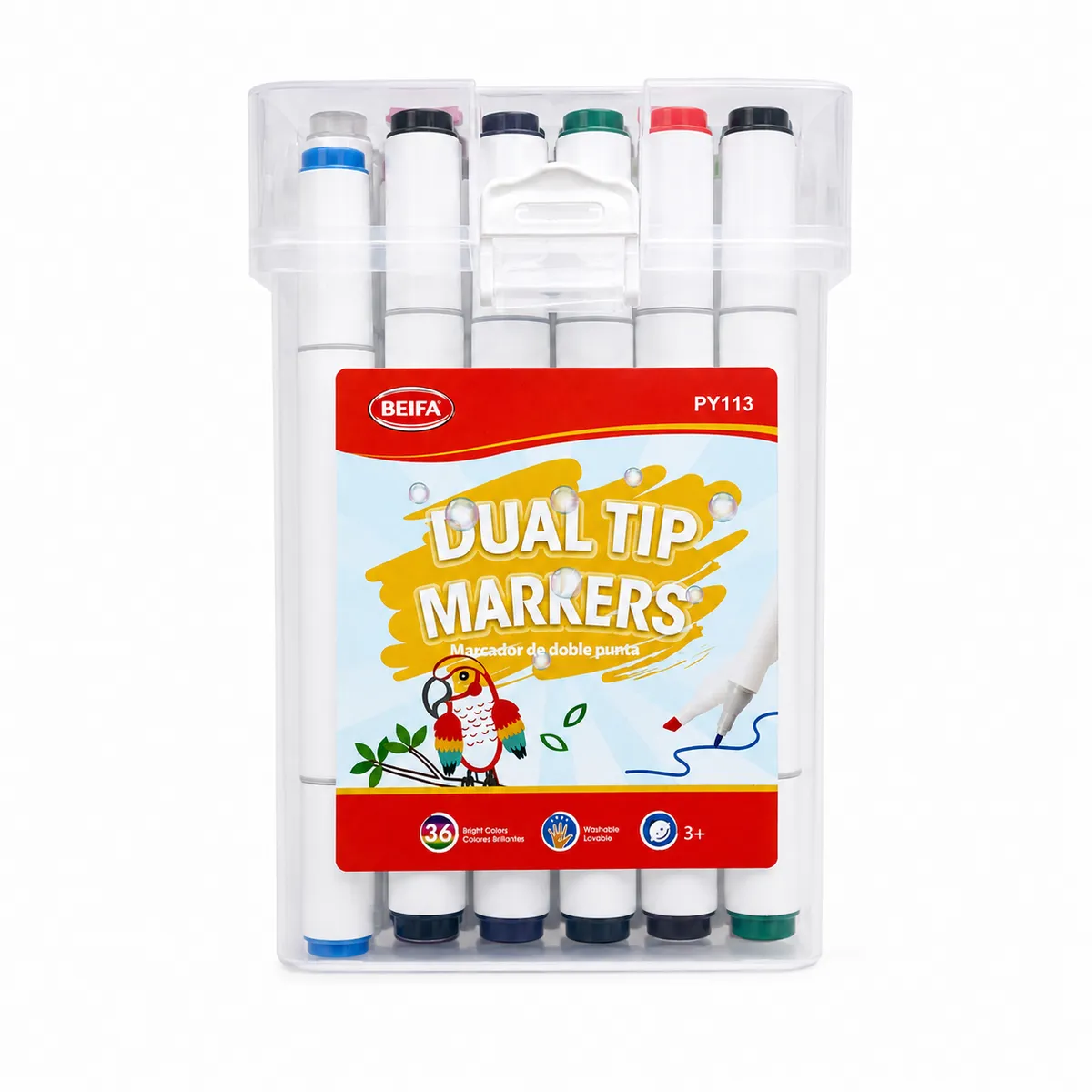 BEIFA Dual Tip Markers Set - 36 Colour Markers in Portable Storage Case