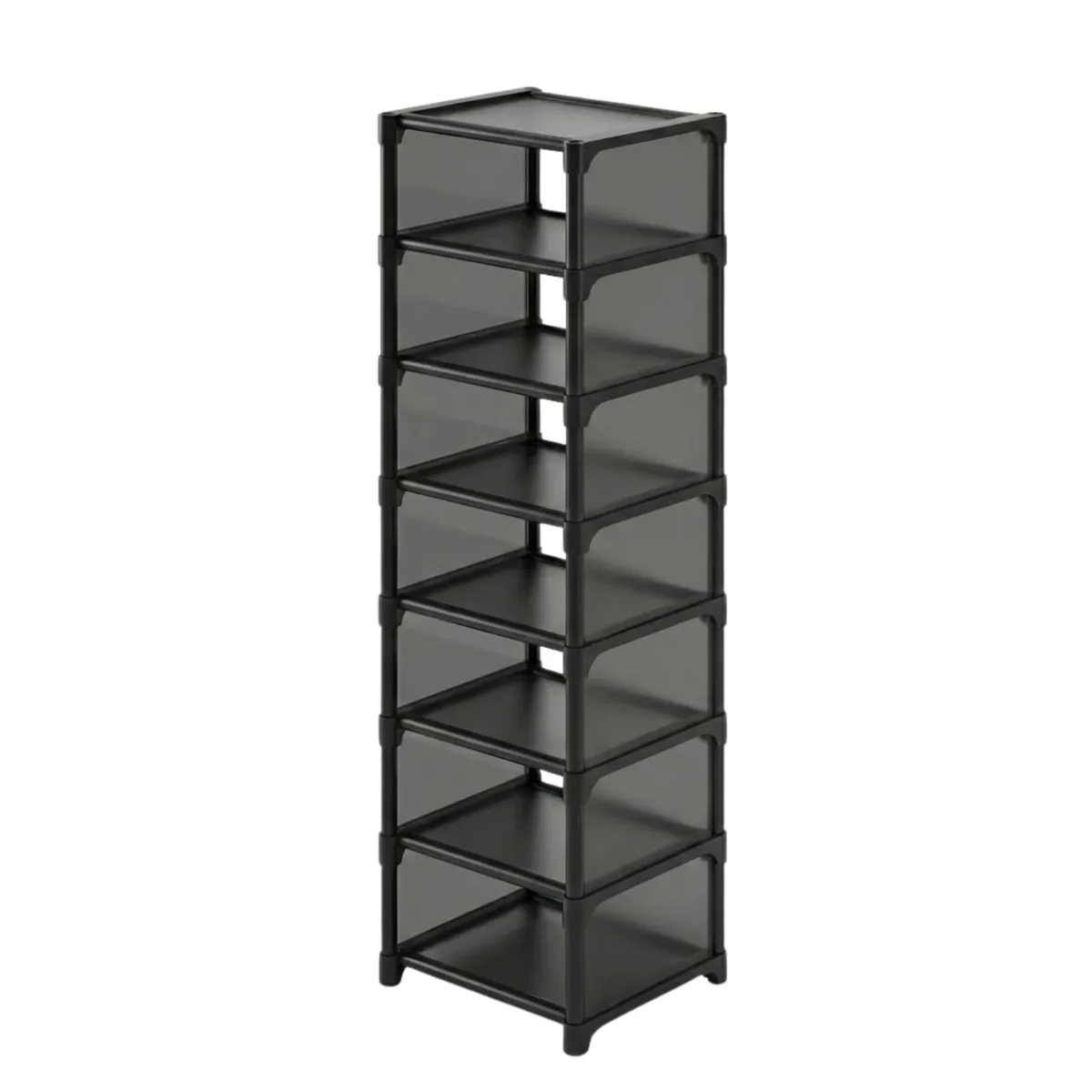 Modern 8-Tier Translucent Shoe Rack Tower - Black