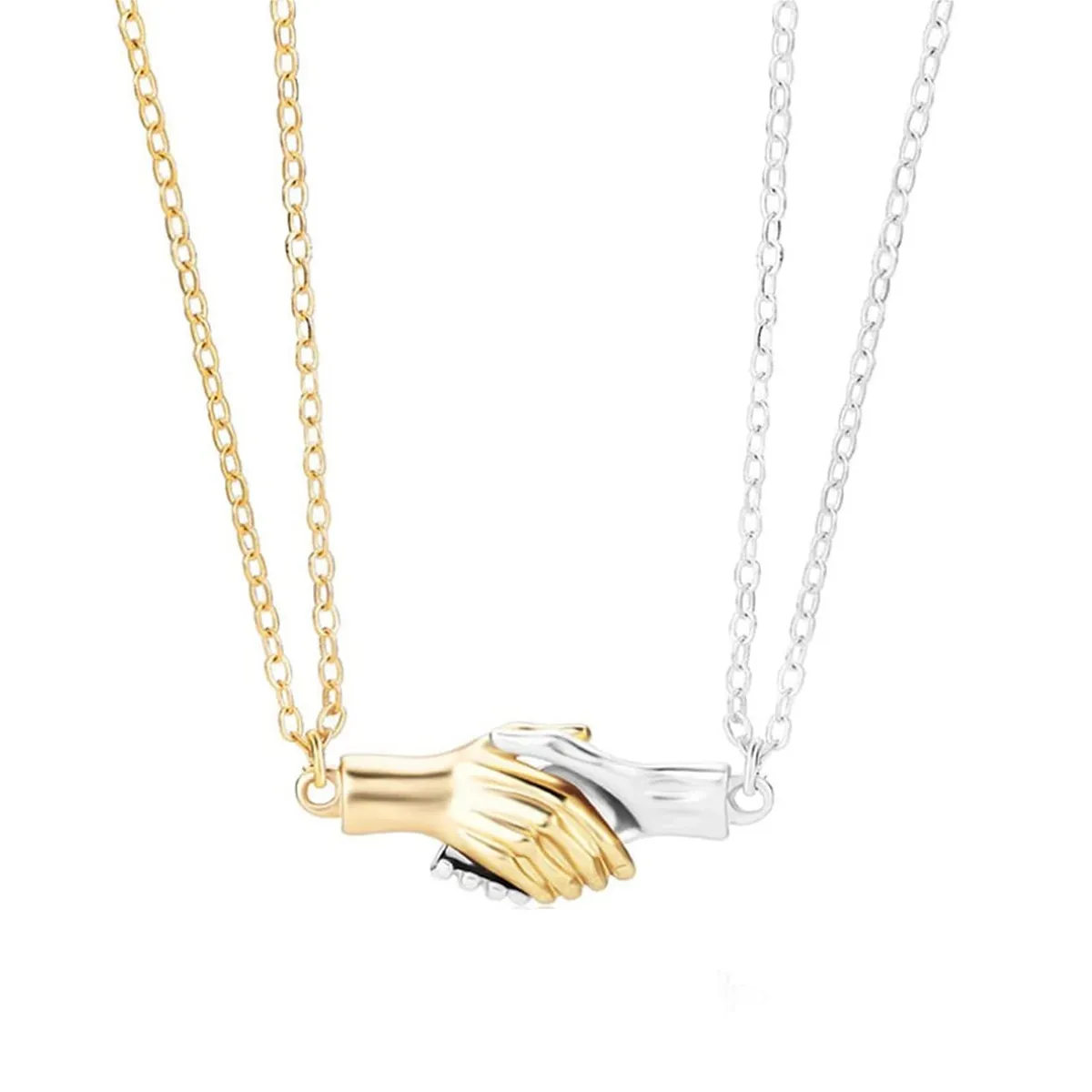 POU Hold Hands Magnetic Pendant Necklace for Couples & BFF - Silver & Gold