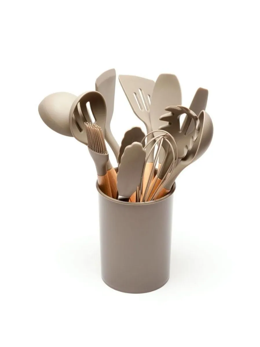 12 Piece Silicone Kitchen Utensils - Coffee