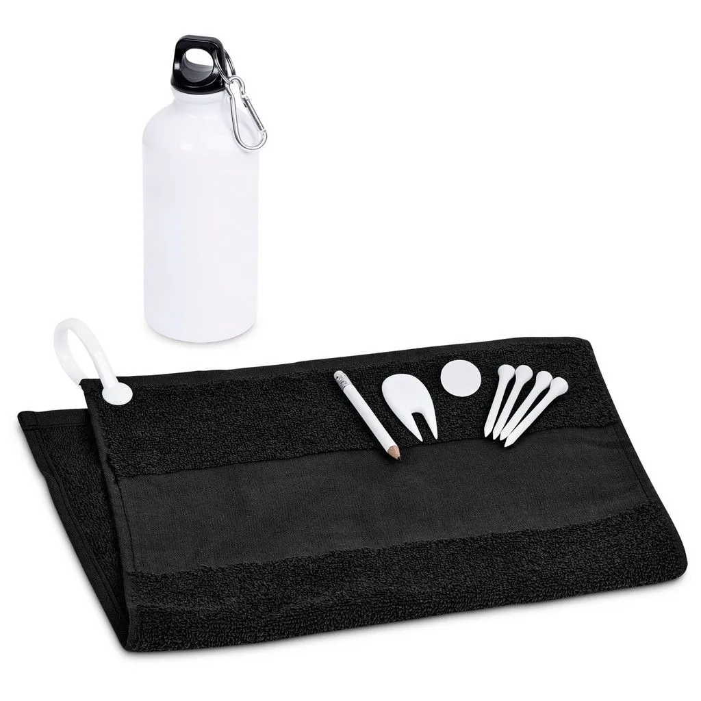 Balmoral - Towel, Bottle, Divot tool, Marker & Tees Golf Set - Black