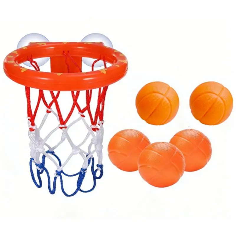 Baby Bathtub Toys -Suction Cup Basketball Hoop and 5 No Hole Balls