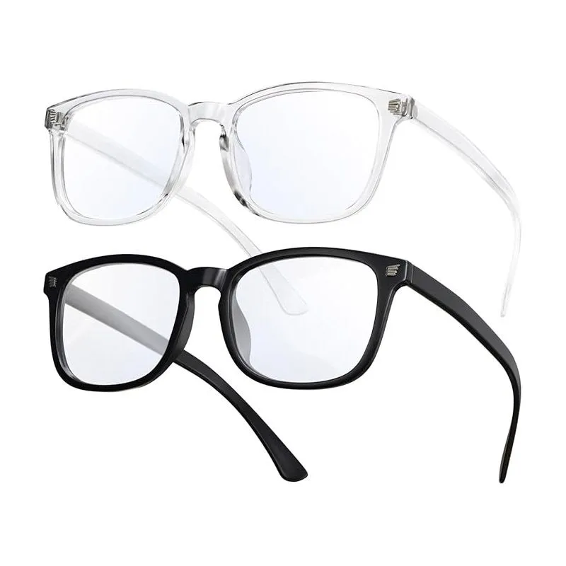 Blue Light Blocking Glasses Anti Eyestrain & UV Glare - 2 Pack - Black & Transparent