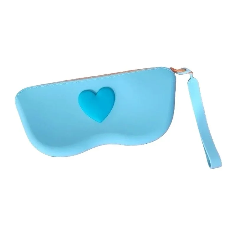 Heart Shaped Silicone Glasses Case Durable Portable Storage Bag - Blue