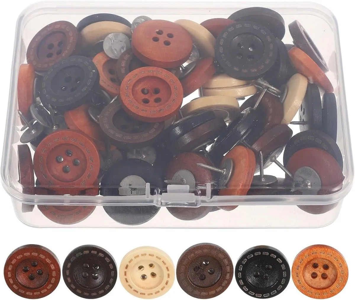 50pcs Vintage Wood Thumb Tacks Small Button Pushpins for Cork Boards Photo