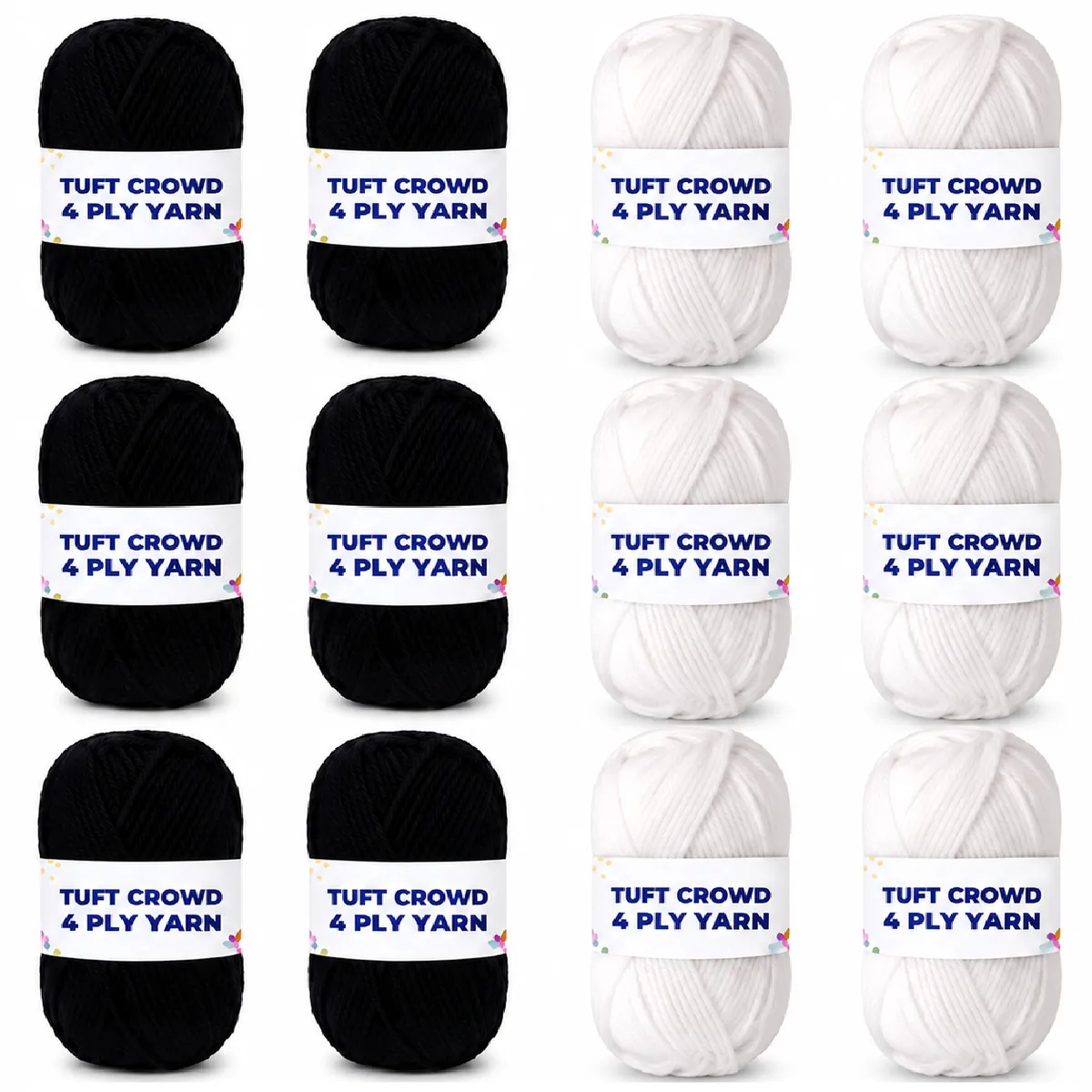 TUFT CROWD - Black/White - 4-ply Tufting Yarn ( 12 x 25g ) , Knitting Yarn