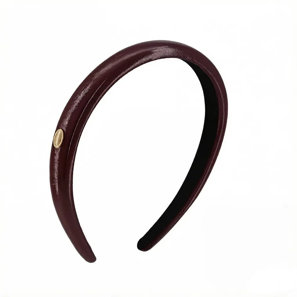 Wine Red Glossy Padded Headband for Women, Retro Elegant Hair Hoop with