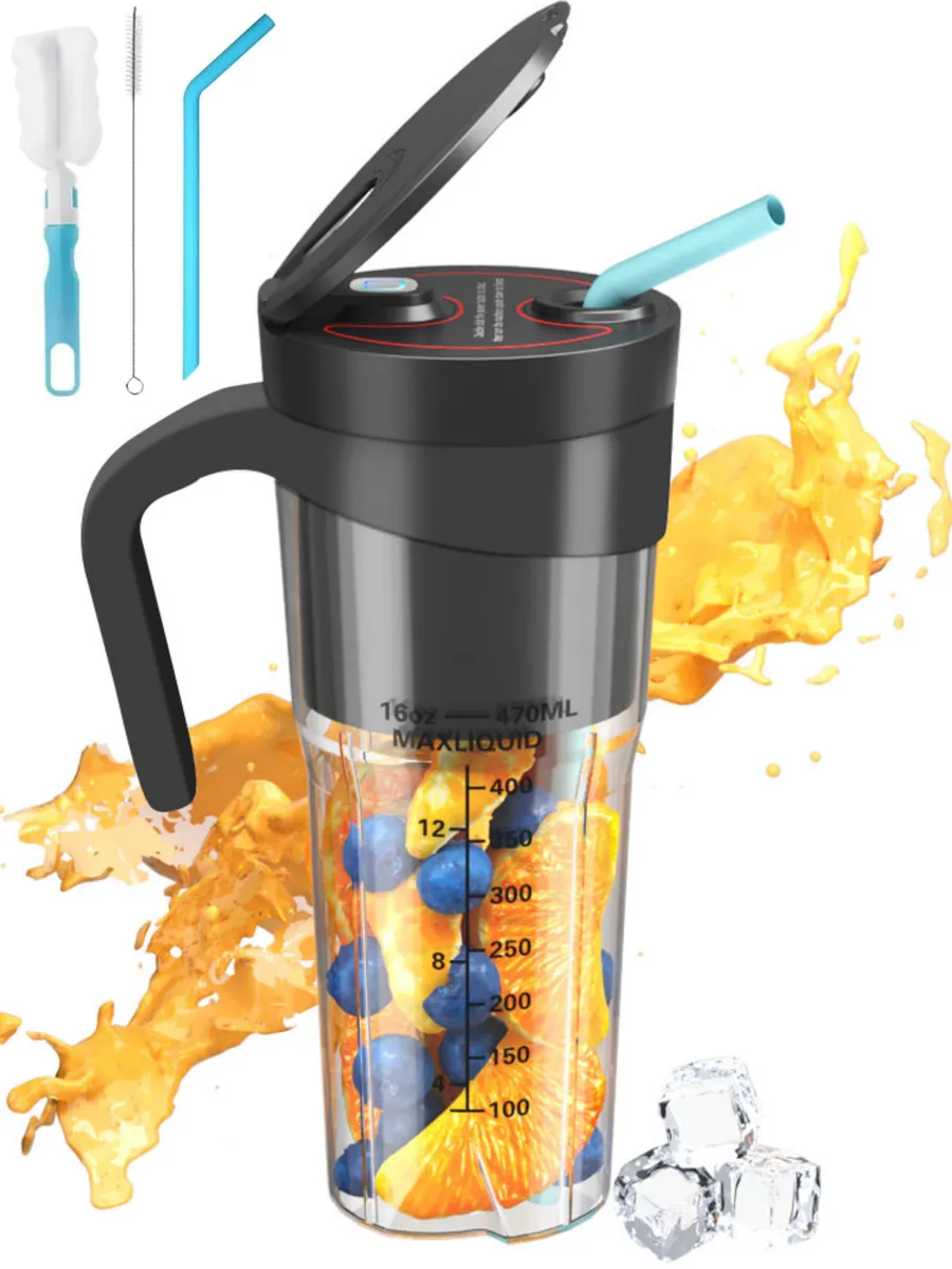 470ml USB Portable Blender/Smoothie Maker,150W, 4000mAh,with Straw & Brush - Black