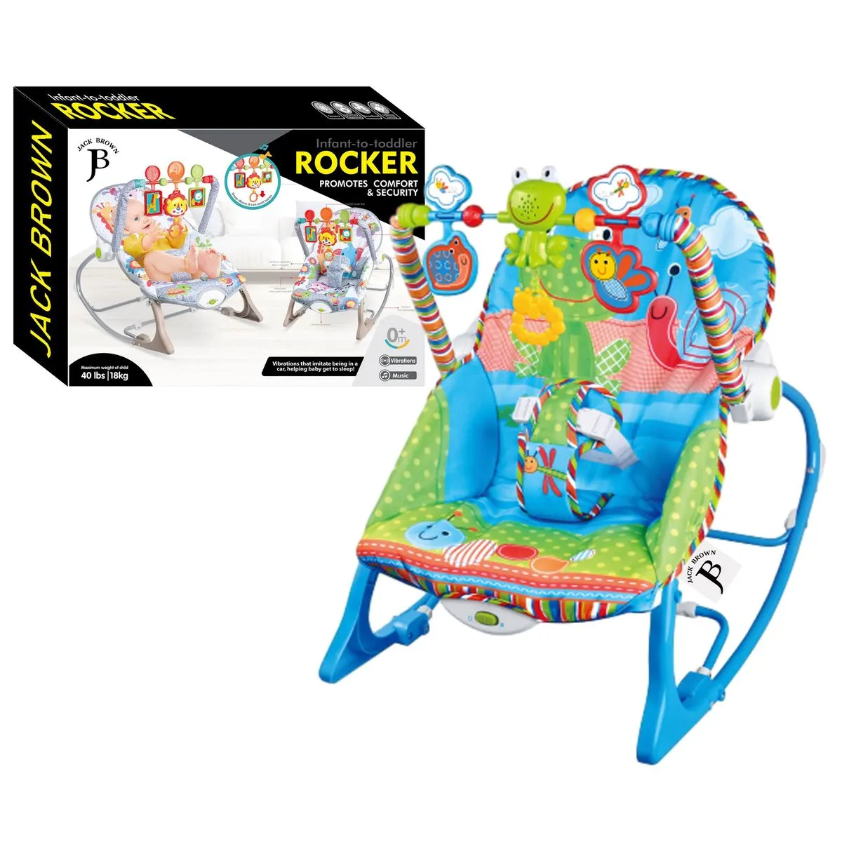 Jack Brown Infant-to-Toddler Baby Bouncing Musical Rocker Chair - Blue