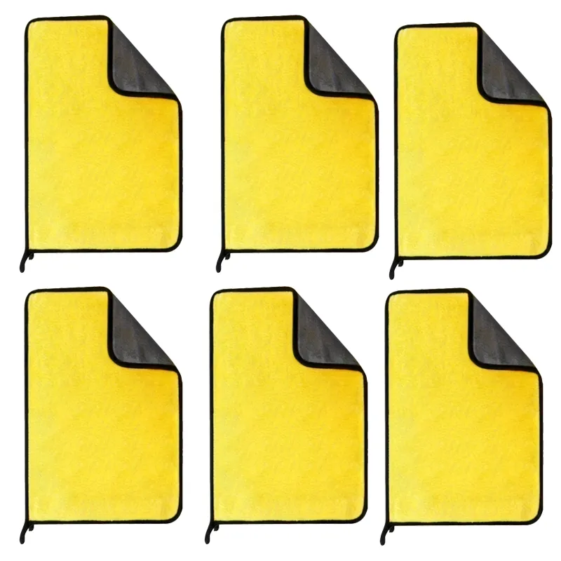 6 Pieces Double-Layer Thick Coral Fleece Car Wash Towel - Highly Absorbent