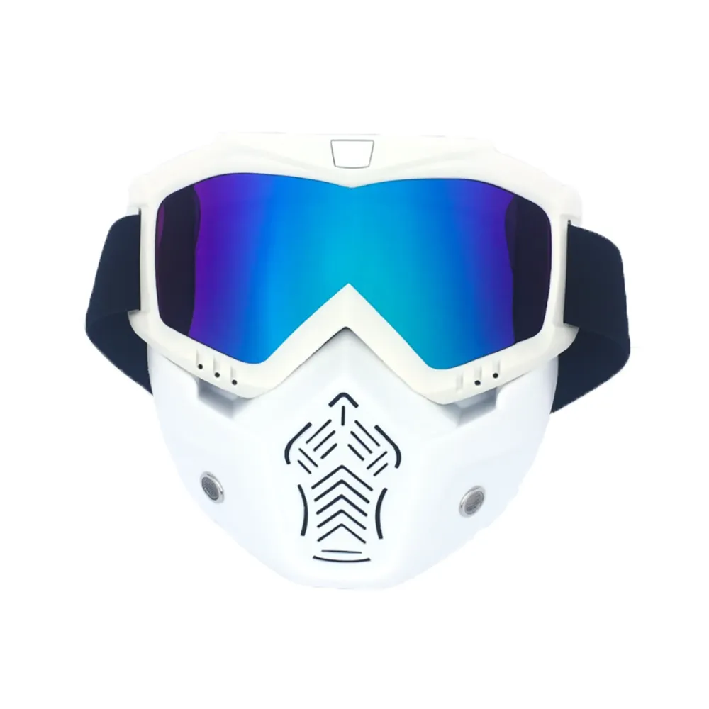Detachable Tactical Motorcycle Goggles with White Frame and Colorful Lens