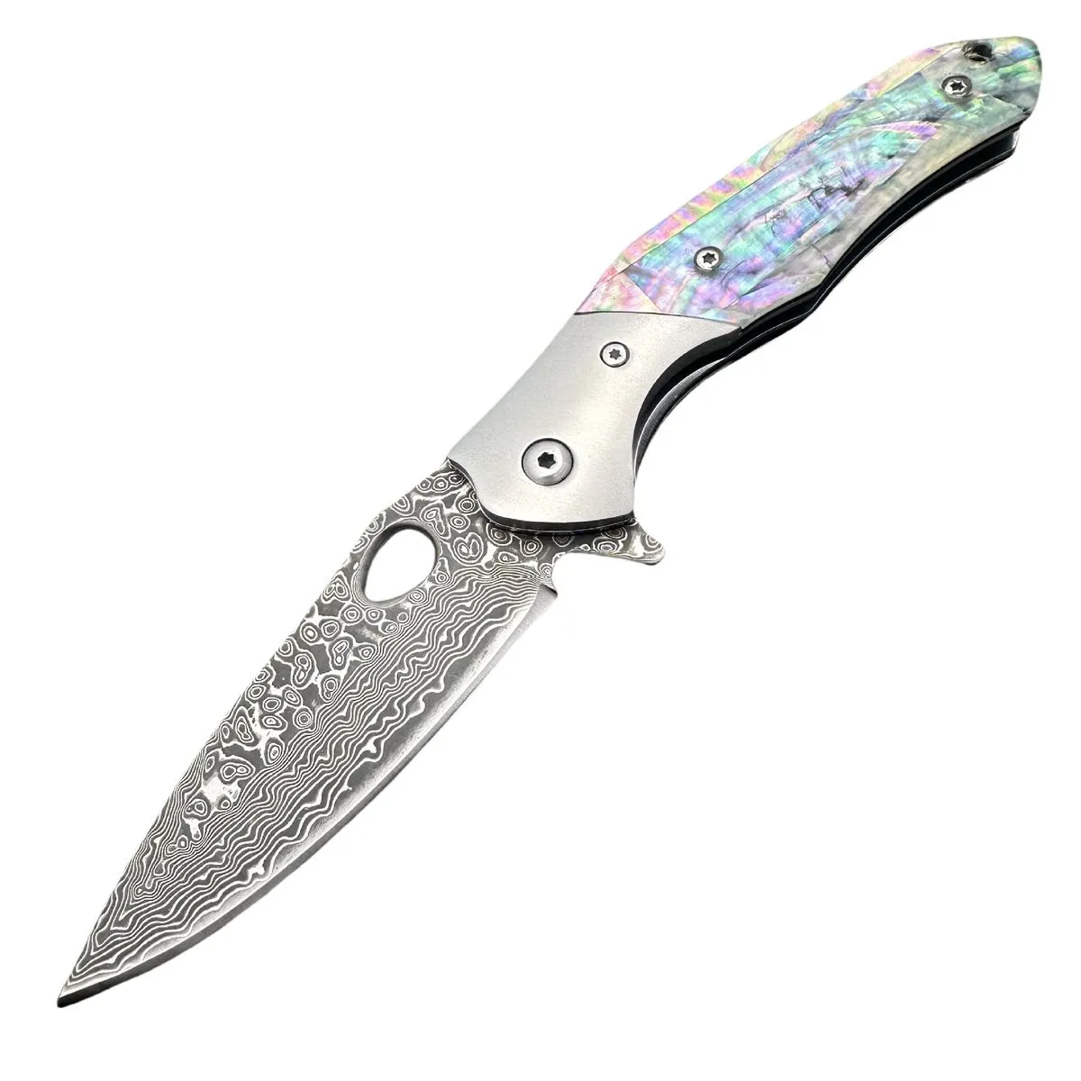 ZELTRYN Damascus VG10 Outdoor Pocket Knife with Abalone Shell