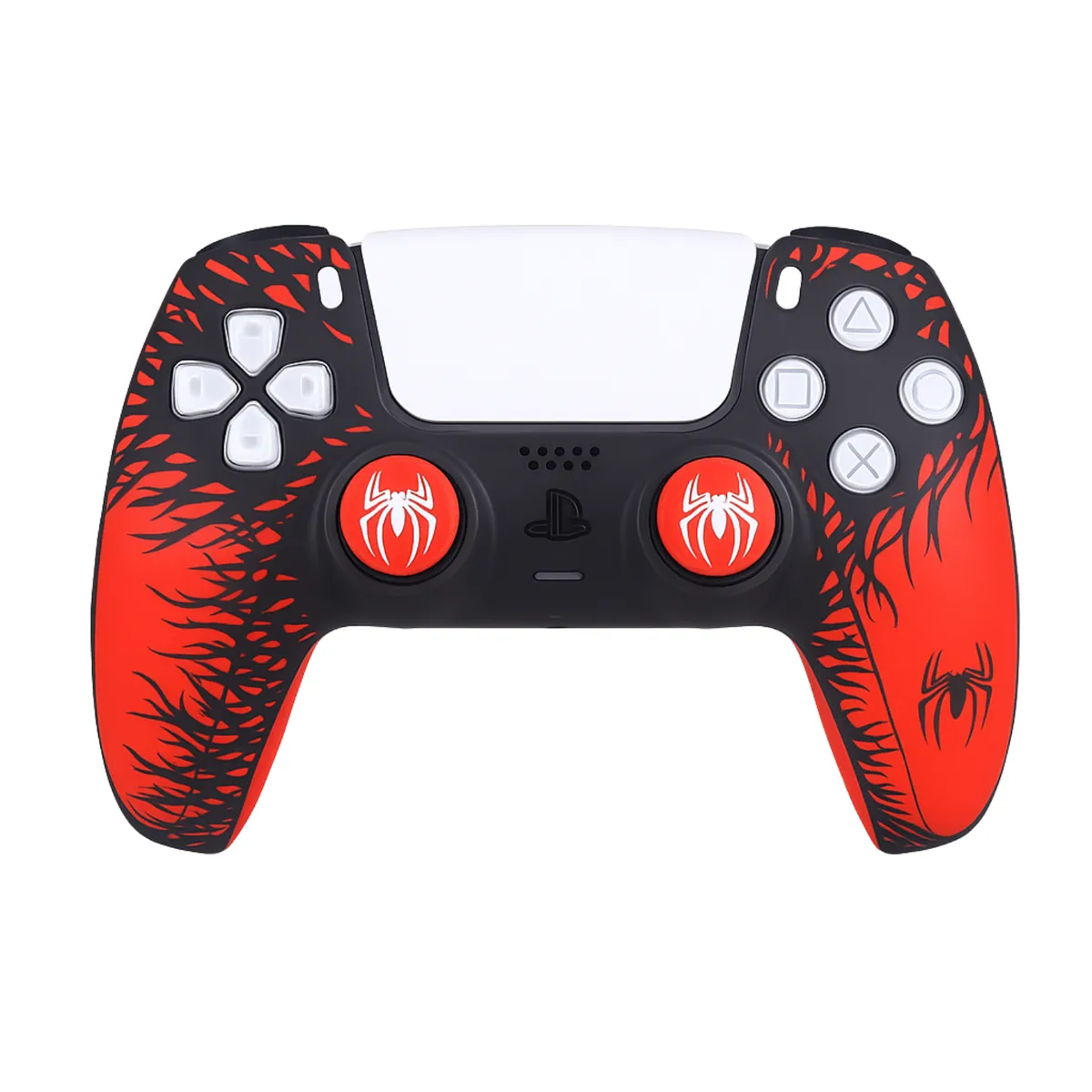 Gamer Guard PS5 Controller Cover - Spider Red & Black Skin + 2 Thumb Grips