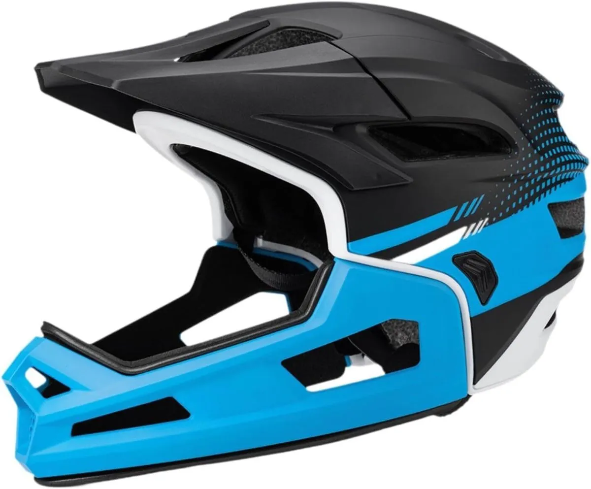 Full Face MTB Helmet, Helmet with Detachable Chin Guard Safe - Black Blue