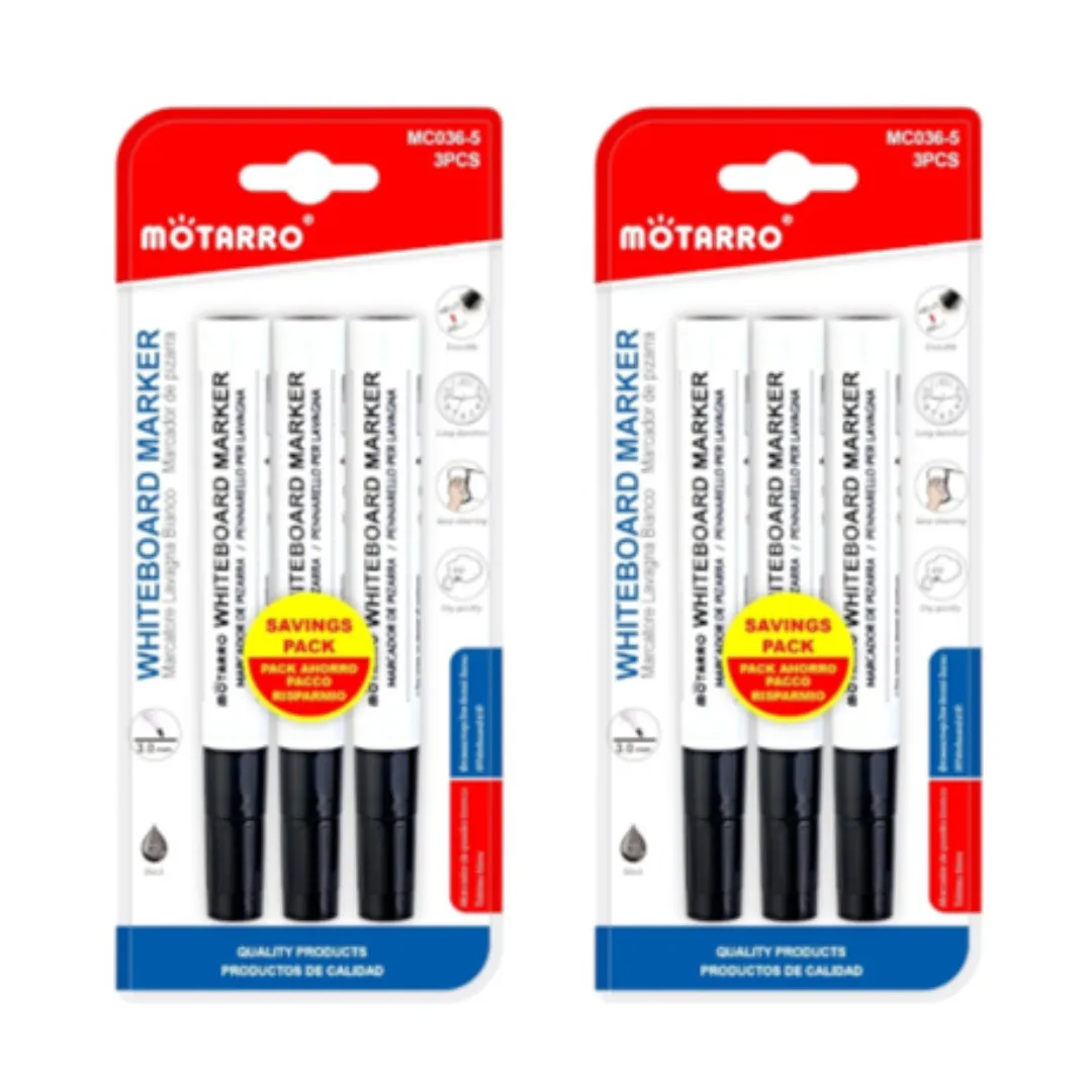 Motarro Whiteboard Marker Black 3mm 3PCS 2 Pack