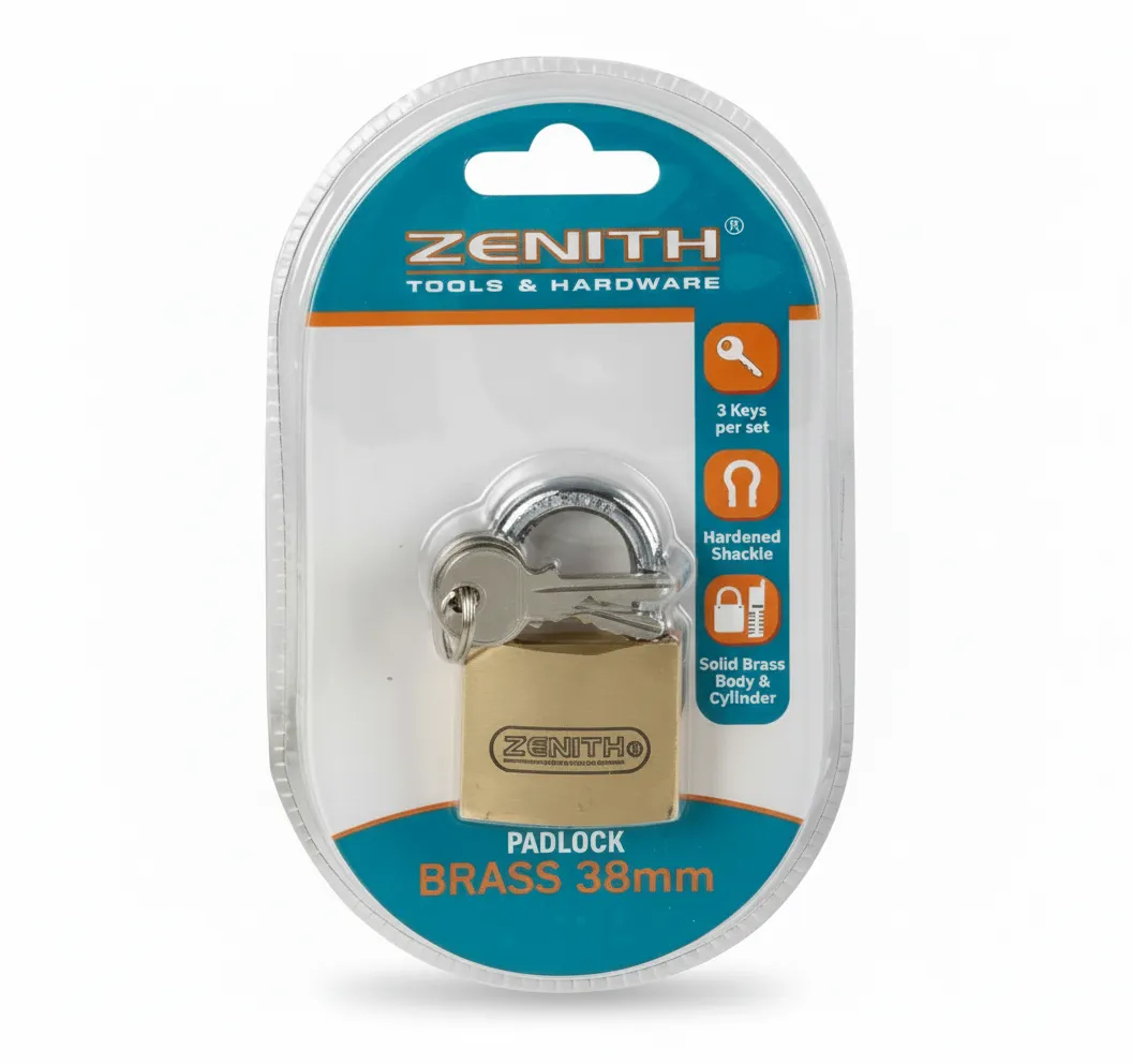 Zenith Brass Padlock 38mm - Durable Security Lock for Gates and Sheds