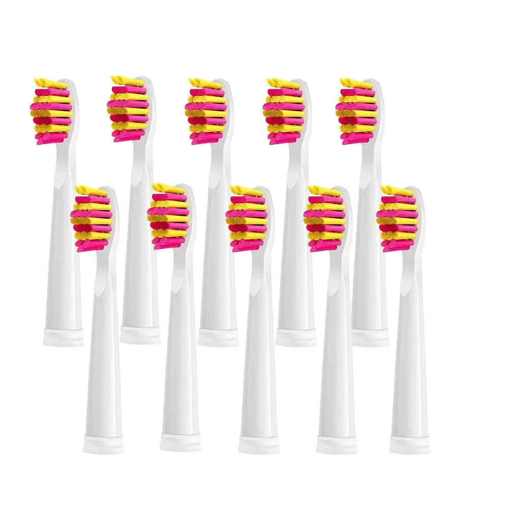 Toothbrush Replacement Heads Compatible with Fairywill FW-D1/D3 - 10 Pack - Gold+Pink