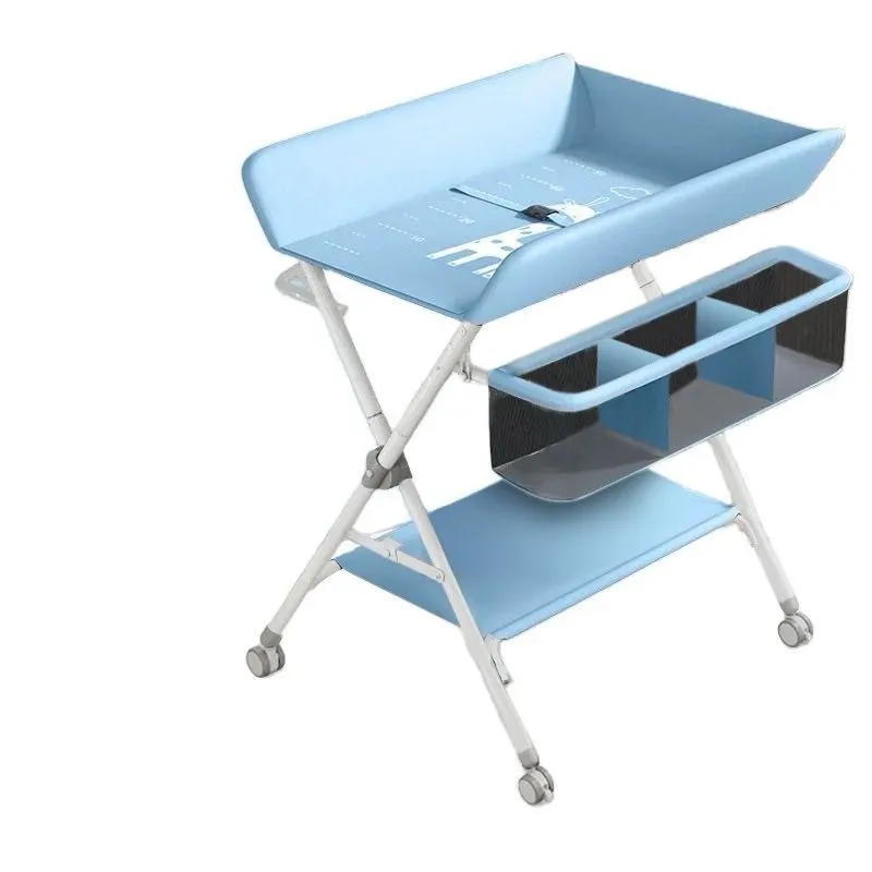 Folding Baby Changing Table Diaper Station with Wheels - Blue