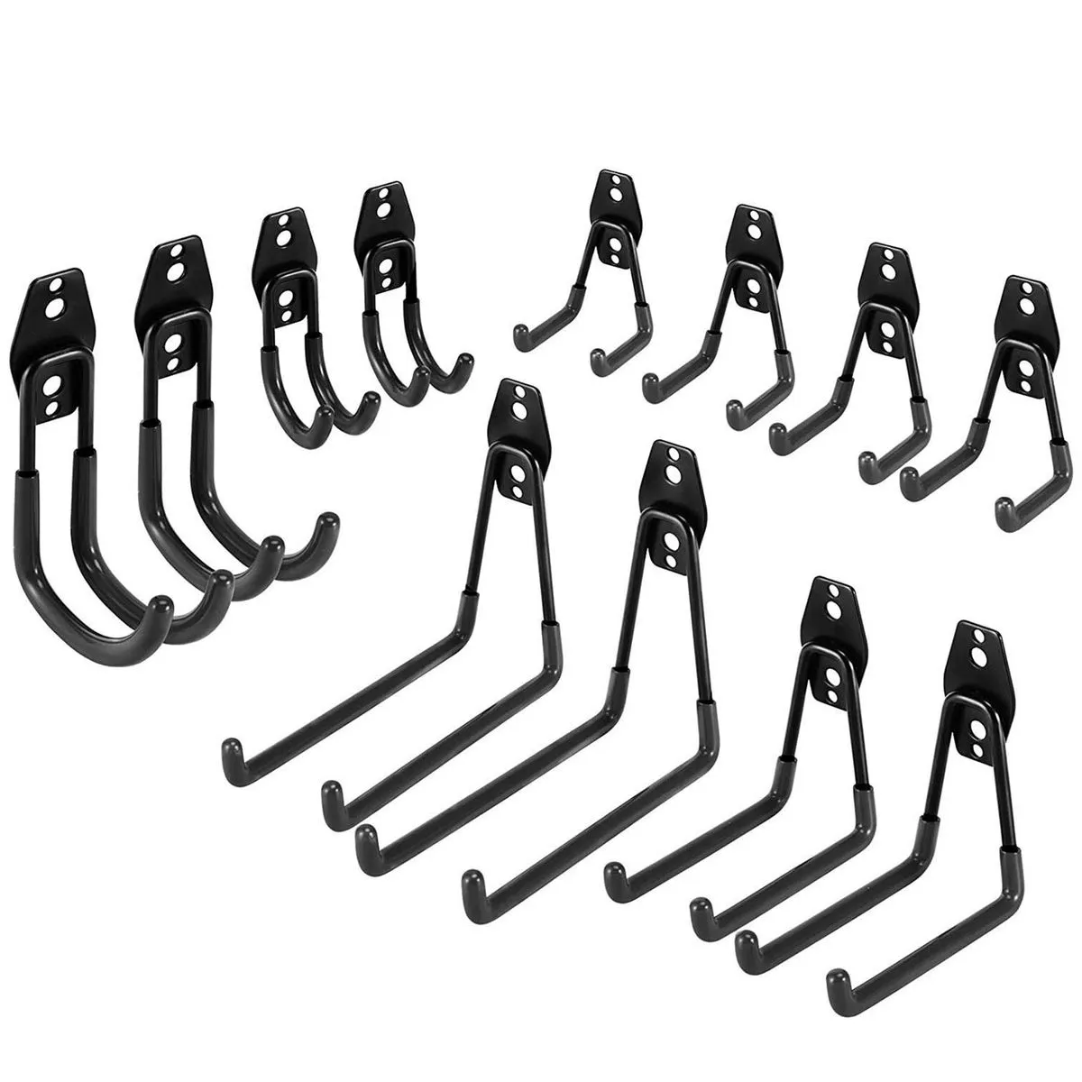 12 Heavy-Duty Iron Garage Hooks Non-Slip Coating Wall Mount Bikes Ladders - Black