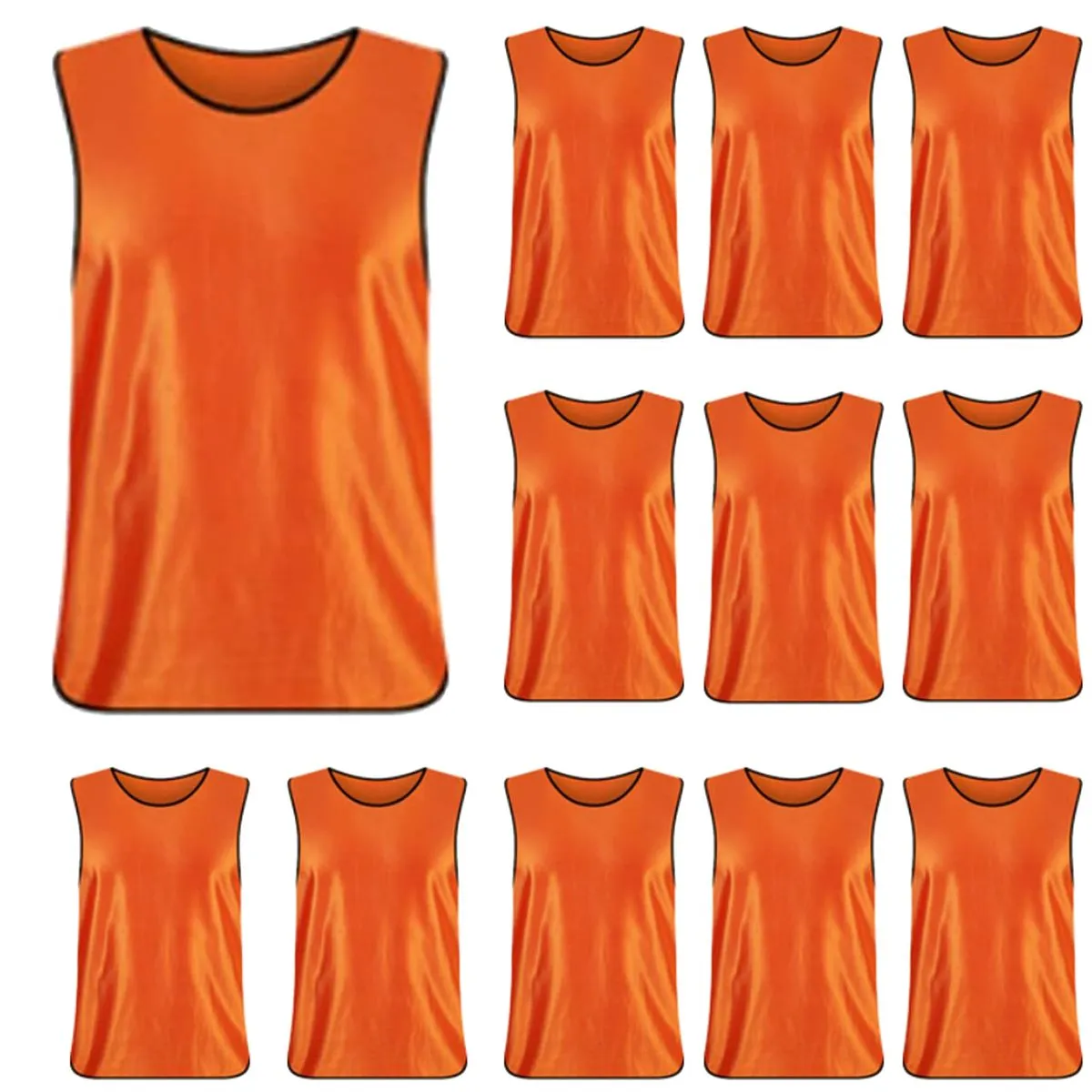12 Piece Men's Soccer Sports Team Practice Pinnies Scrimmage Vests Bibs - Orange