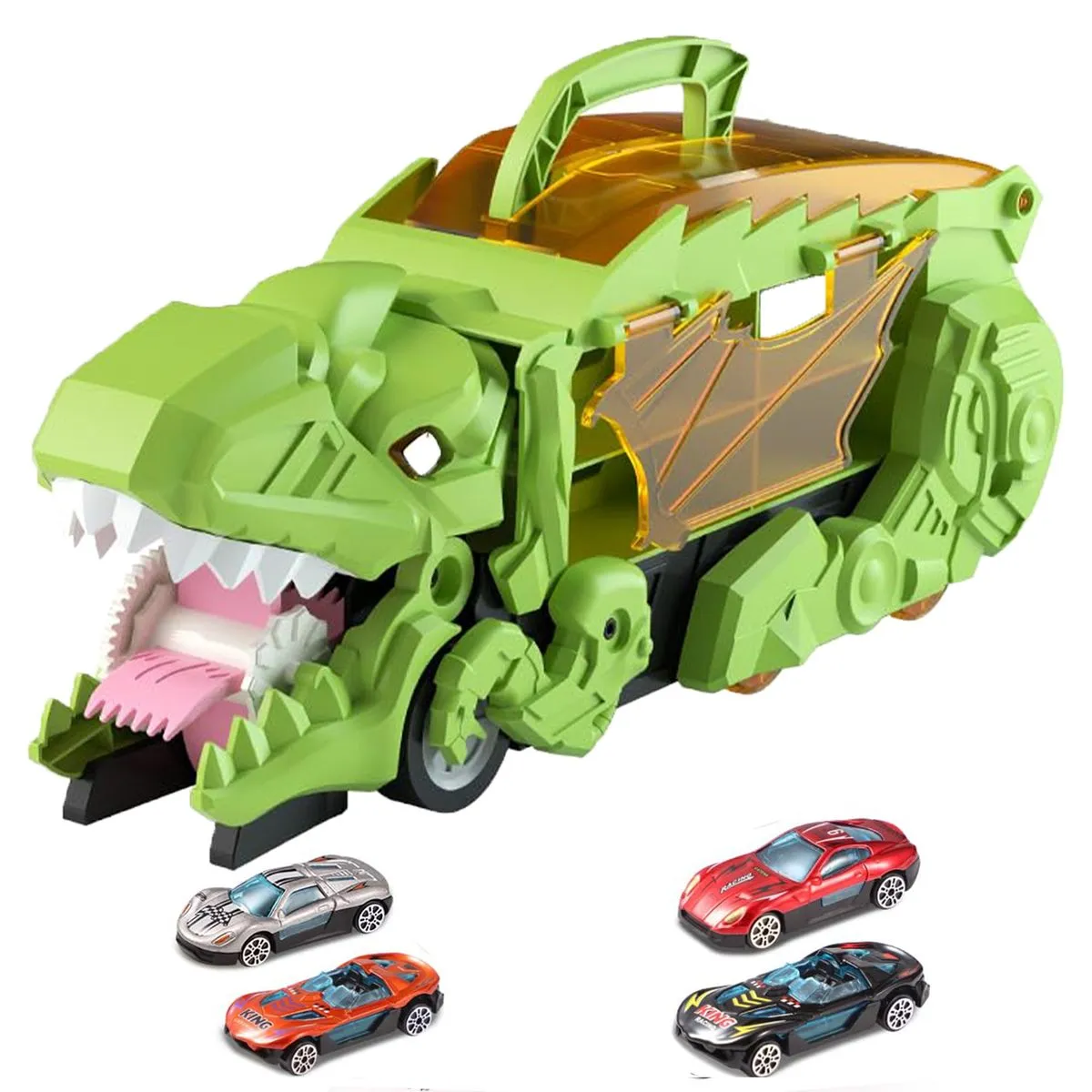 Dinosaur Toy Car-Foldable Toy Car with 4 Small Toy Cars, Boys Gift - Green