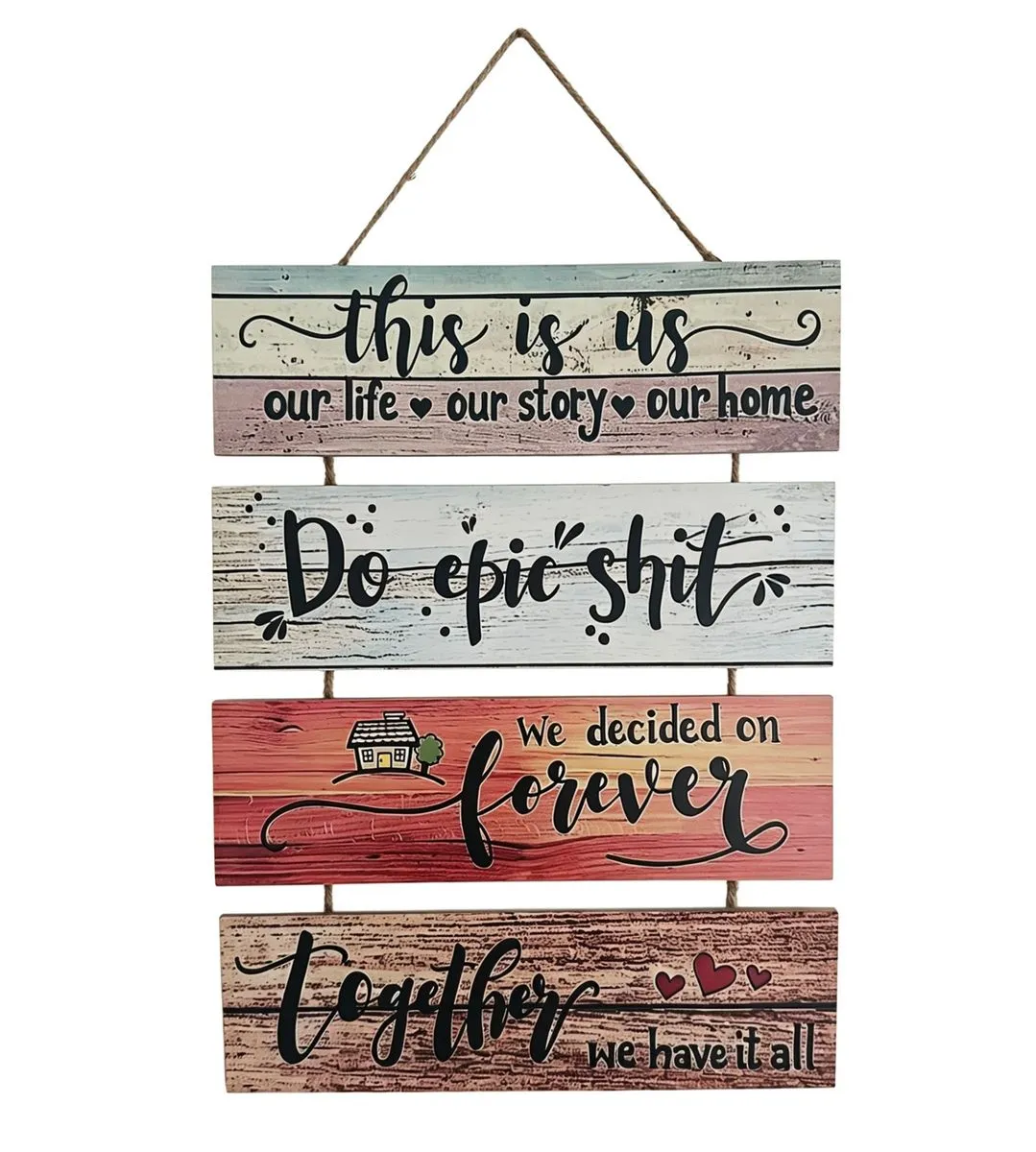 4 Panel Wooden Wall Hanging - Family Home Decor 33x57cm