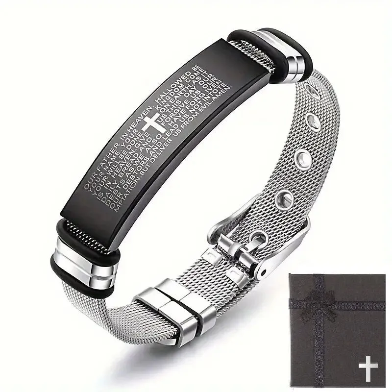 Lord's Prayer Silver And Black Bracelet And Gift Box