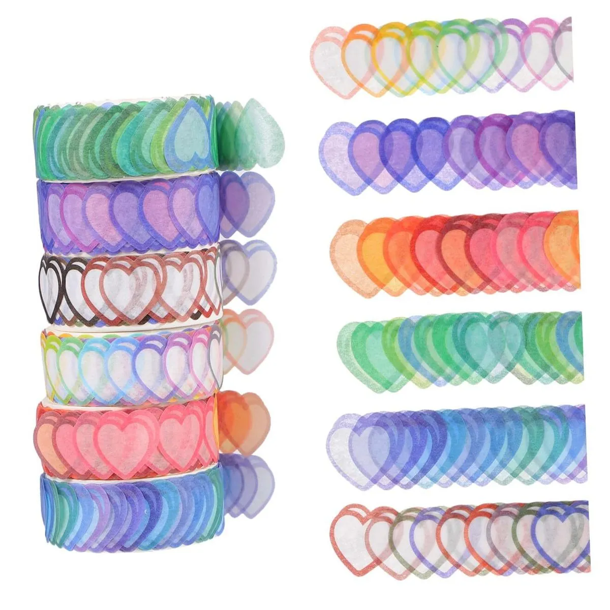 6Rolls Heart Washi Tapes Decorative Masking Tapes for Scrapbooking