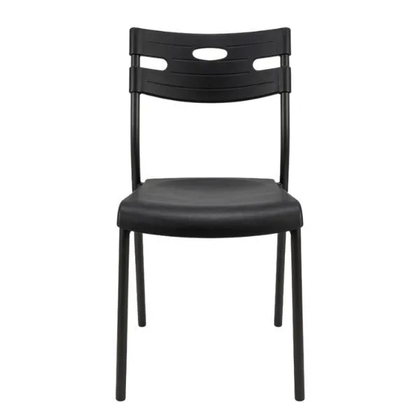 Black Stackable Plastic Chair with Metal Frame - Dining & Outdoor Use