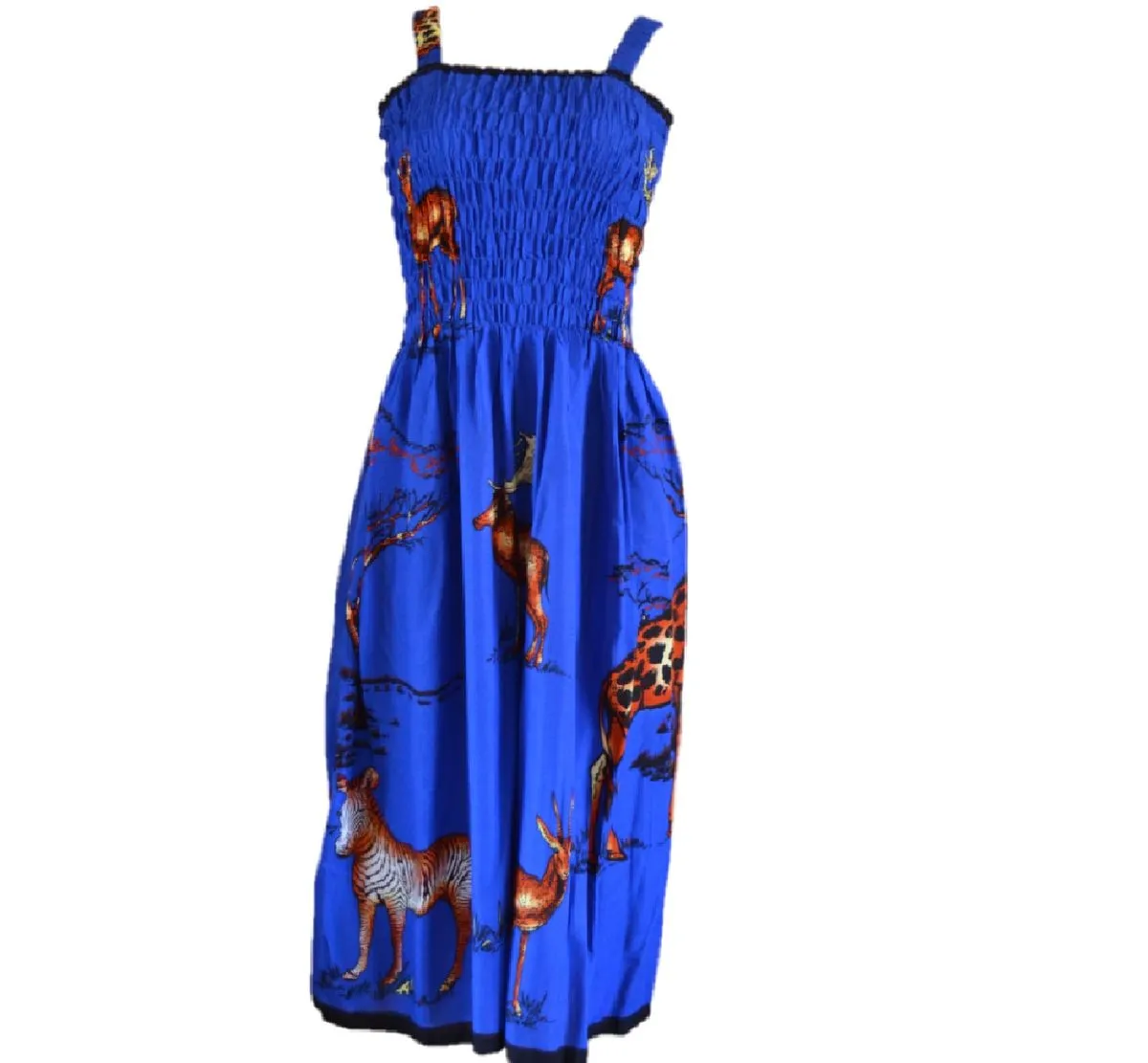 Vibrant Wildlife Print Summer Dress - Blue