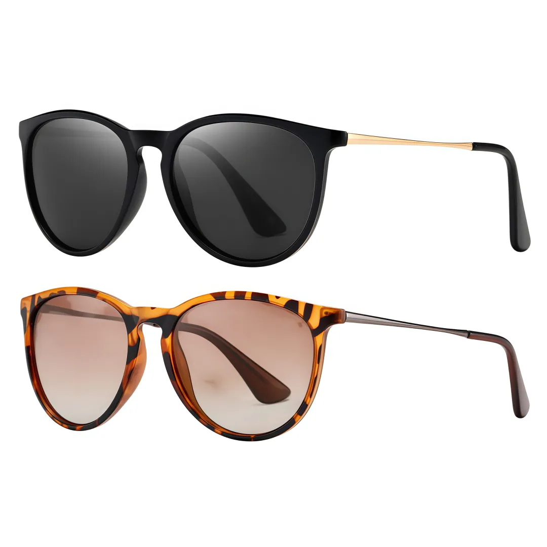 2 Pack Polarized Round Sunglasses for Women Men, Retro Style