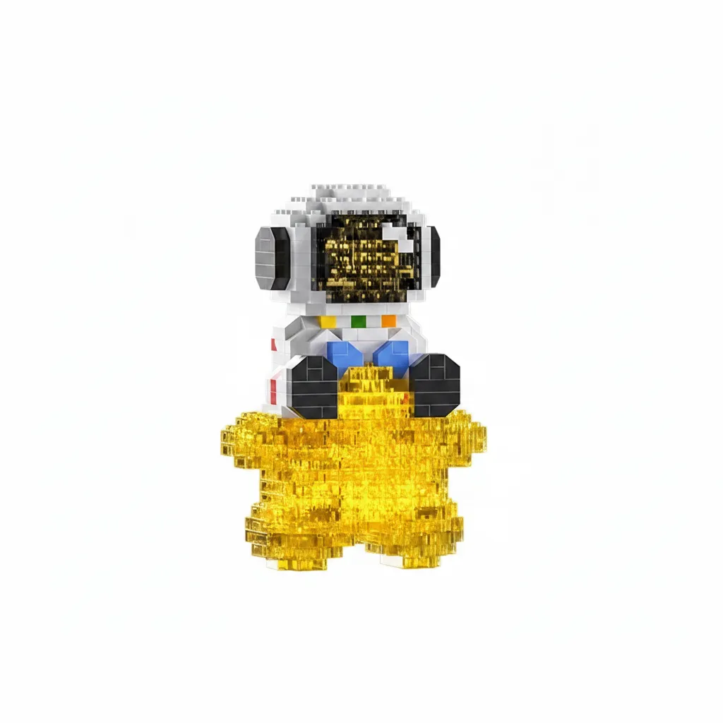 387 Piece - LED Astronaut On Star Micro Building Block Set - White & Yellow