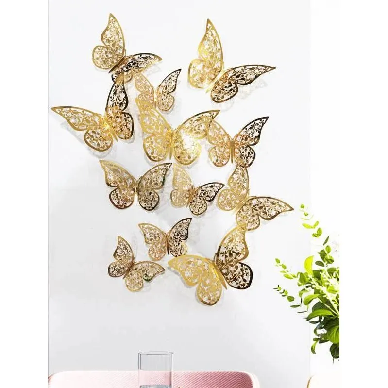 Hollow Golden Butterfly Wall Sticker Set