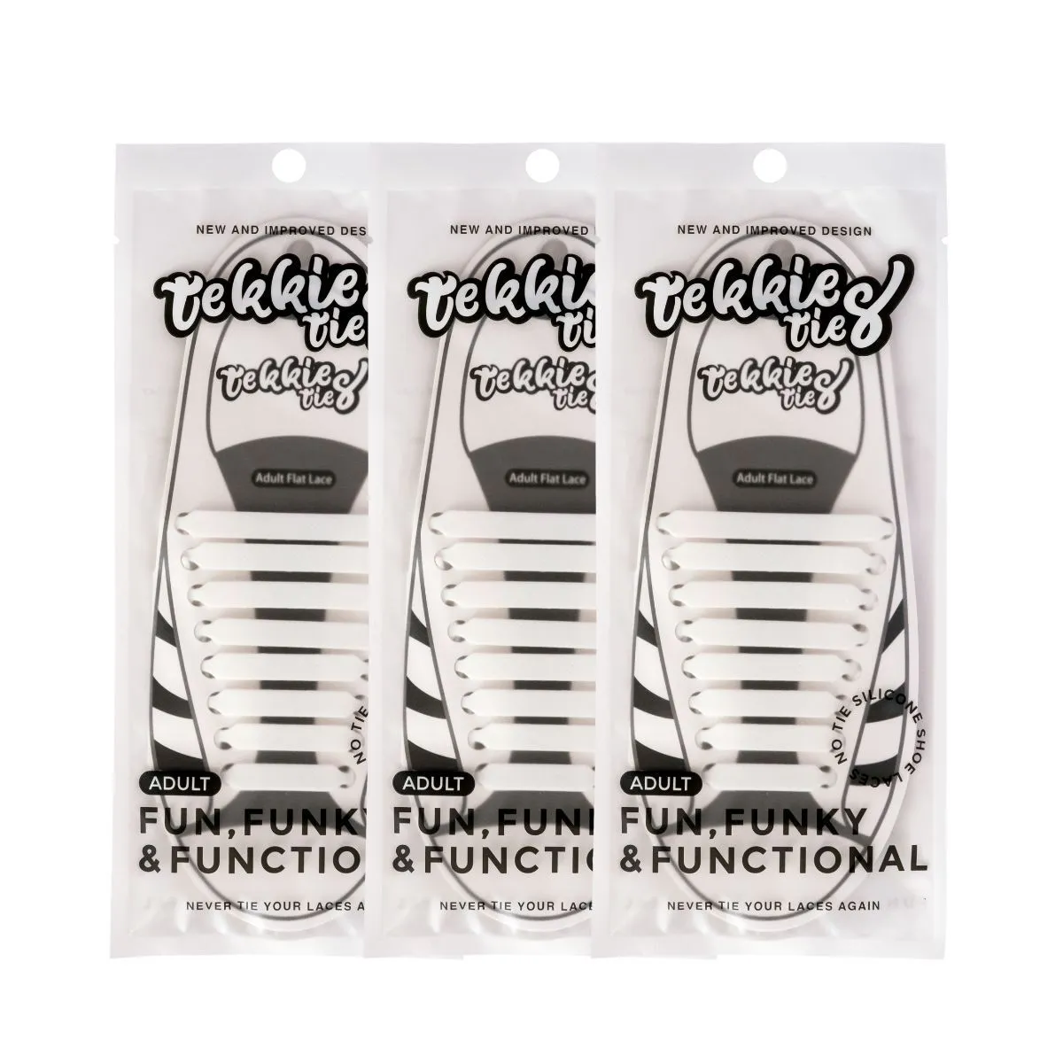Tekkie Ties (White - 3 Set) No-Tie Silicone Laces for Adults