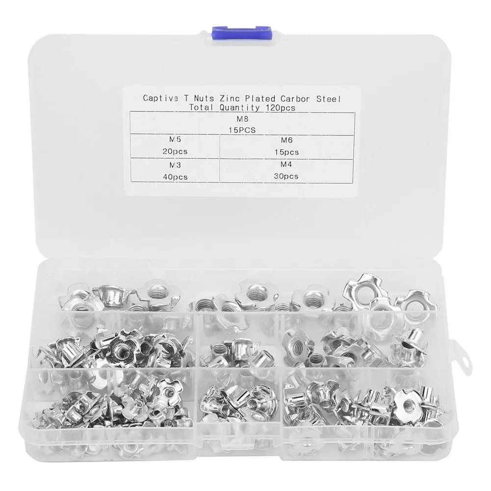 120-Piece Galvanized T-Nut Set for Wood - Assorted Sizes