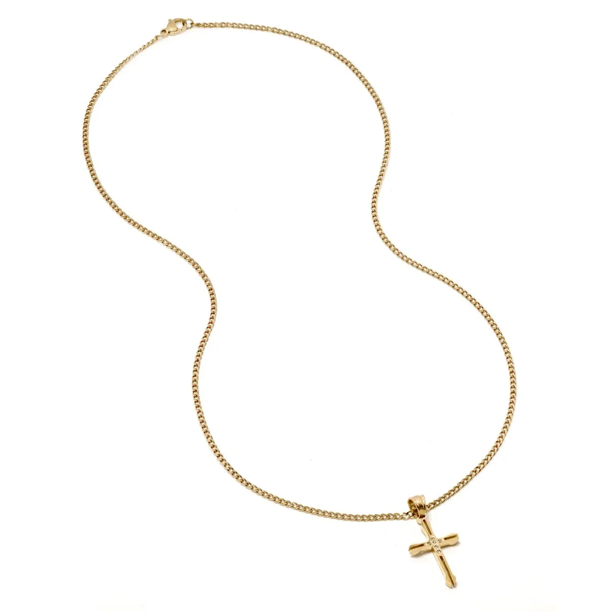 Androgyny Cubic Zirconia Cross Stainless Steel Necklace