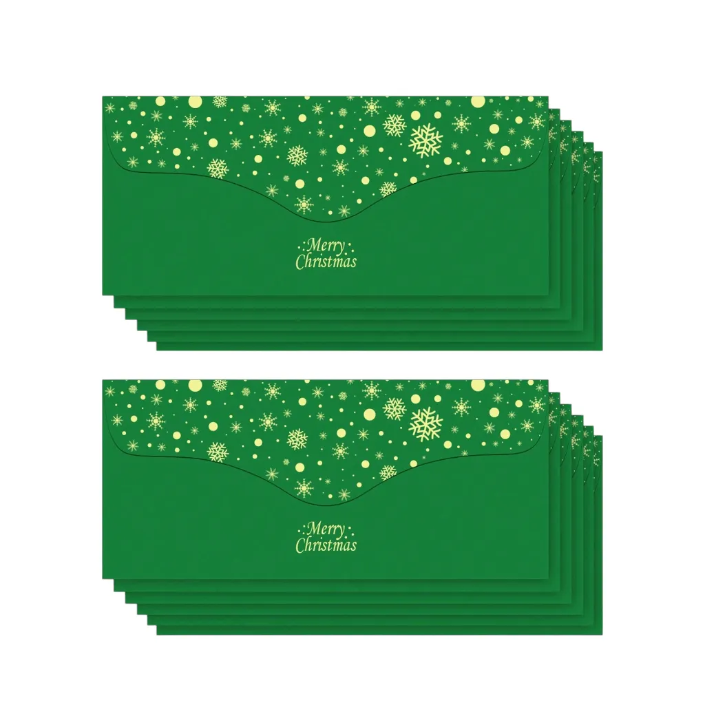 12 Piece Festive Christmas Theme Gift & Money Envelopes - Green