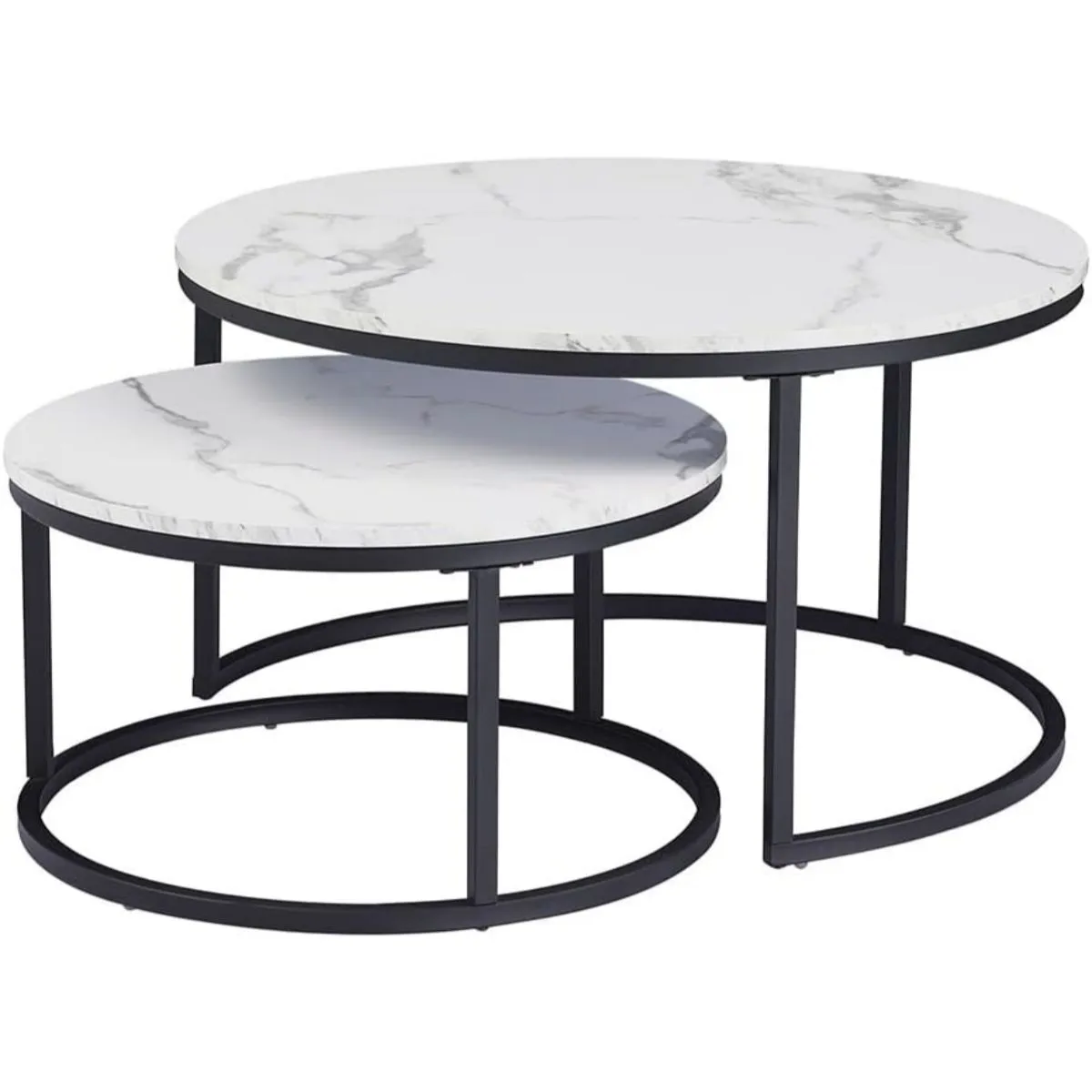 Round Coffee Table Set, Marble Pattern Modern Decorative Coffee End Table