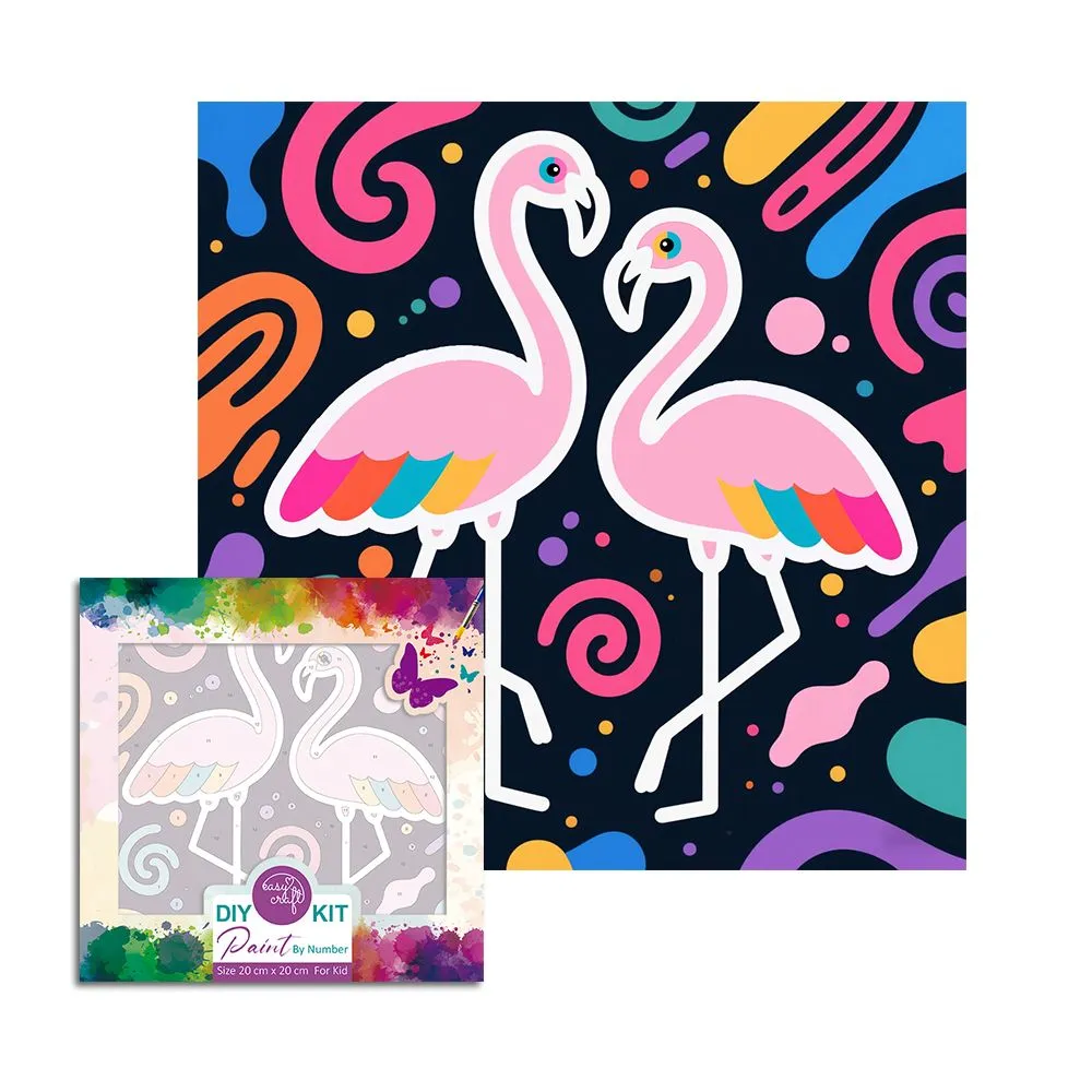 Easy Craft Paint by Number DIY Kit, 20x20cm-Cute Birds - Cute Birds - Flamingos