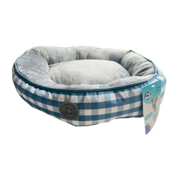 Pet Mall Round Fleece Check Pet Bed 50cm (Small) - Blue