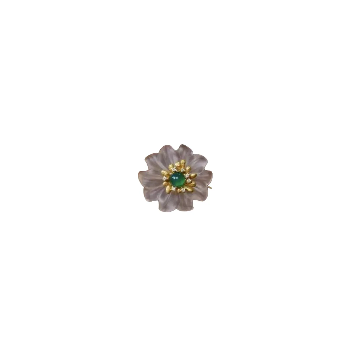 Gold Plated Silver Natural White Crystal Adjustable Flower Ring