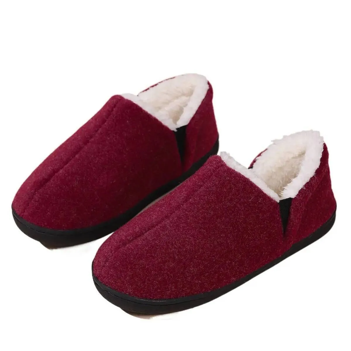 Unisex Memory Foam Indoor Slippers With Fur Collar Non Slip