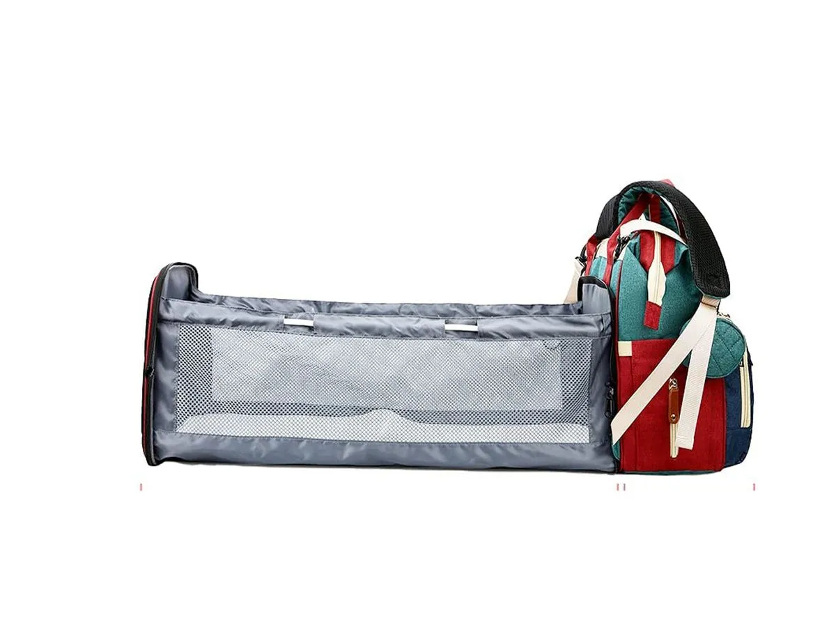 Multi-Functional Baby Diaper Bag & Bed-Splicing Green Red
