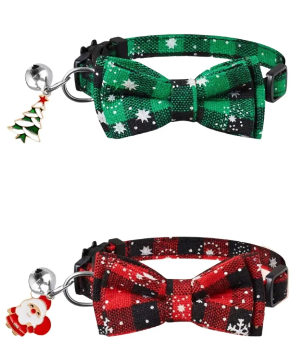 Christmas Snowflake Bell Pet Collar - Adjustable - 2-Piece Pack
