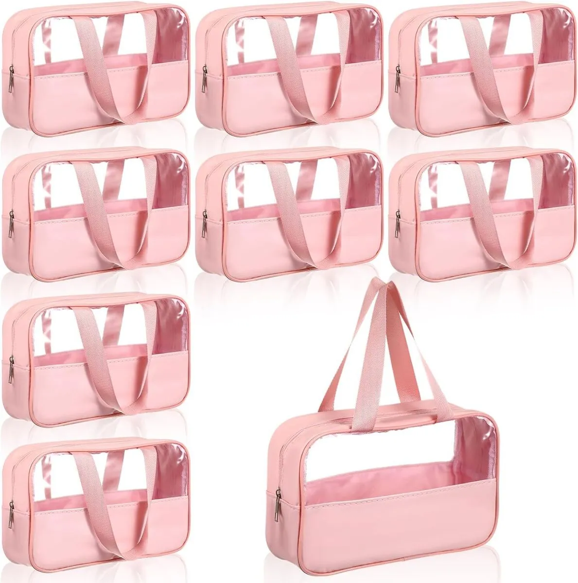 9 Pieces Translucent Pink Makeup Bags, Waterproof Travel Organizers