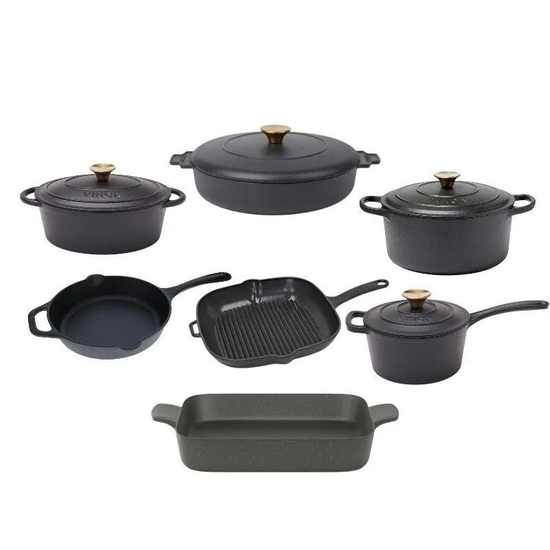 Enameled Cast Iron Cookware Set - Matte Black (11 Piece)