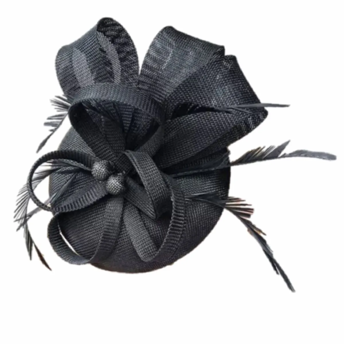 Hemp Hat Feather Hair Accessories Party Ball Bridal Headwear - Black