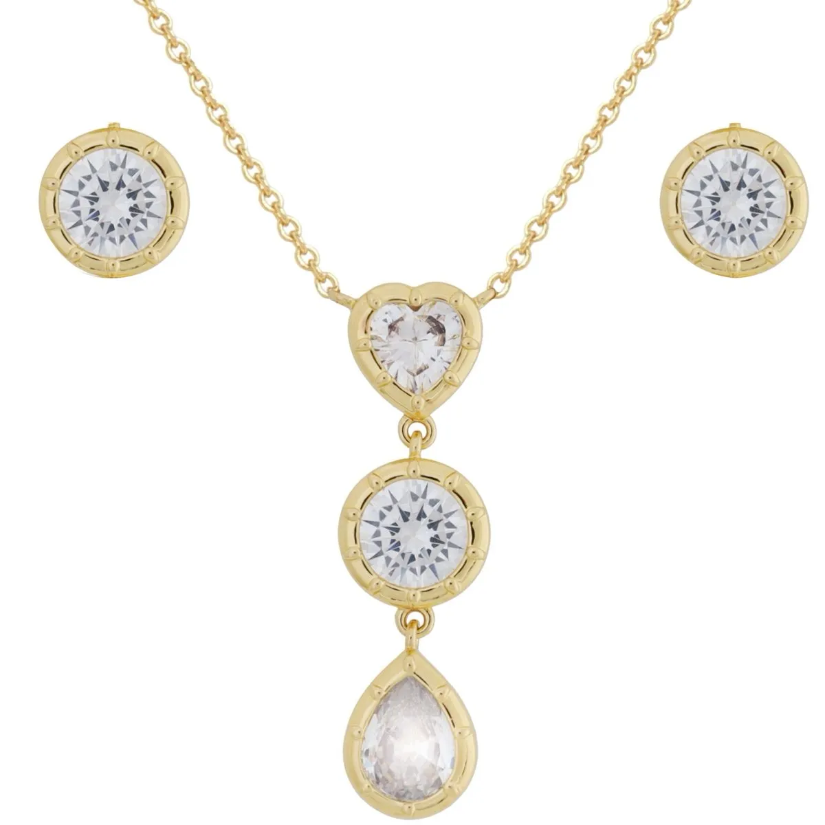 Stella Luna Robin Tri-Charm Jewellery Set-Clear Crystal Gold Plated
