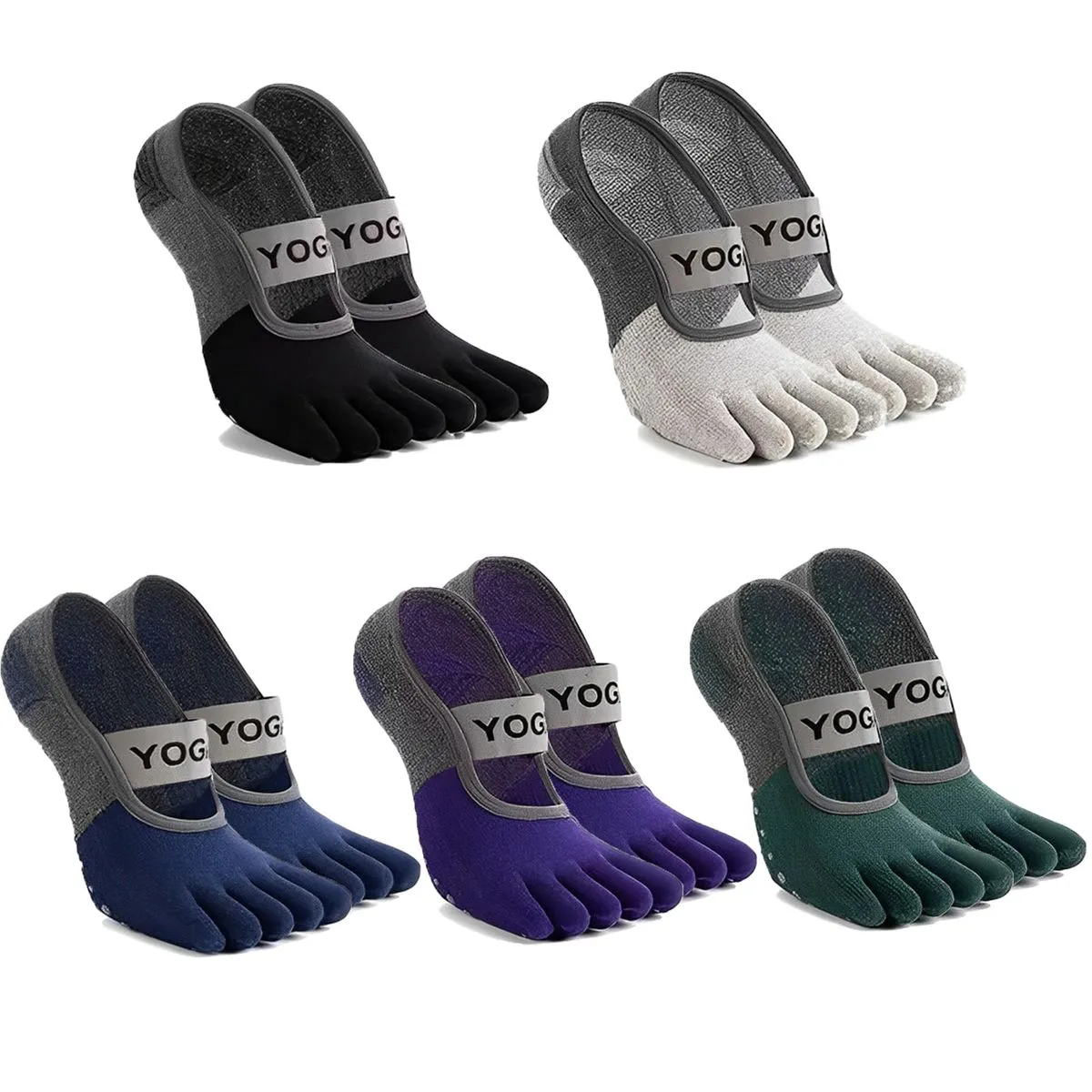 Yoga Pilates Toe Socks with Grips Bands Non Slip Cushioned Ankle Cut Socks
